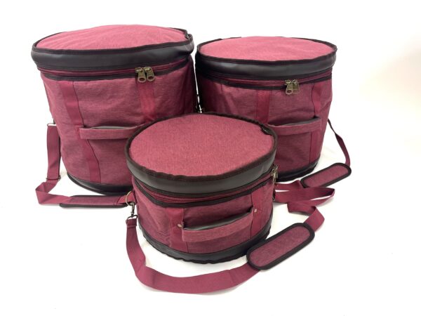 Barton 3-Piece Drum Bag Set - 12X8, 14X14, 20X14 (Tom Tom, Floor Tom, Bass Drum) - 600D with Faux Leather Trim, Color - Mulberry Truffle