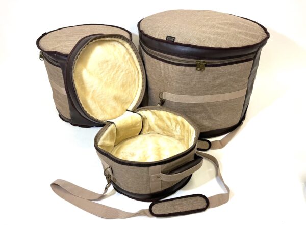 Barton 3-Piece Drum Bag Set - 13X9, 16X16, 22X14 (Tom Tom, Floor Tom, Bass Drum) - 600D with Faux Leather Trim, Color - Tawny Brown