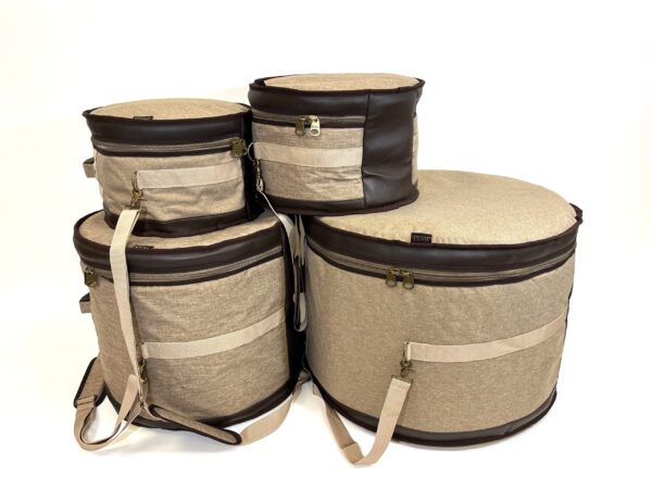 Barton 4-Piece Drum Bag Set - 13X9, 16X16, 18X16, 24X14 (Tom Tom, Floor Tom, Floor Tom, Bass Drum) - 600D with Faux Leather Trim, Color - Tawny Brown