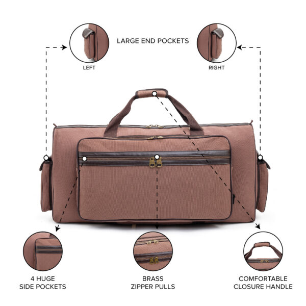 Barton 48"X10"X16" Battle Bag 600D Faux Leather Trim– Dark Brown - Image 5